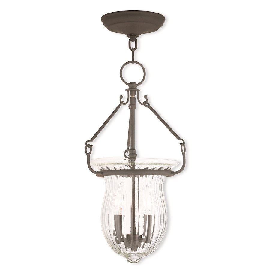 Livex Andover 2 Light Pendant, Bronze/Hand Crafted Fluted Clear Glass - 50942-07