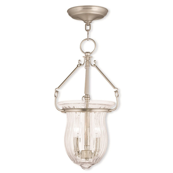 Livex Andover 2 Light Pendant, Nickel/Hand Crafted Fluted Clear - 50942-91