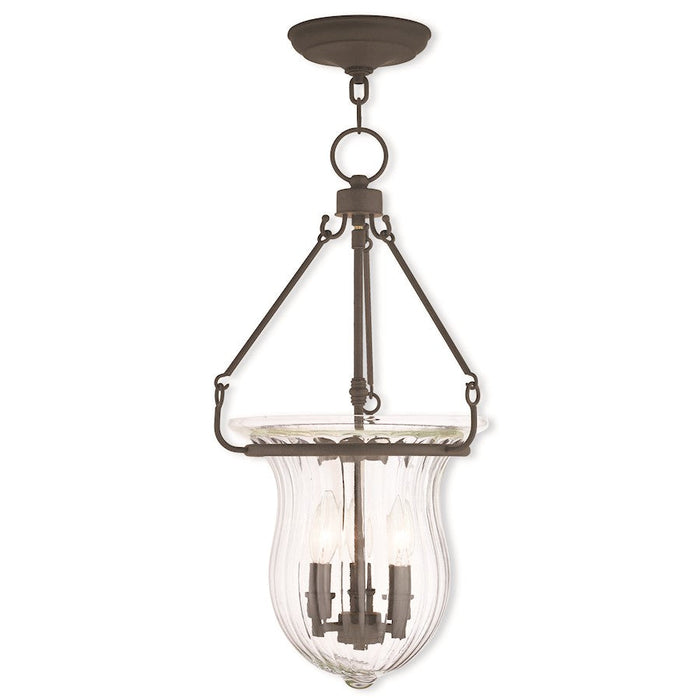 Livex Andover 3 Light Pendant, Bronze/Hand Crafted Fluted Clear Glass - 50944-07