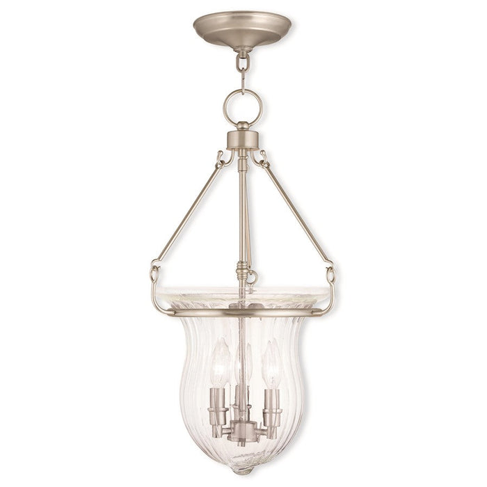 Livex Andover 3 Light Pendant, Nickel/Hand Crafted Fluted Clear - 50944-91