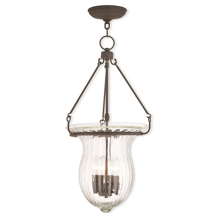 Livex Andover 4 Light Pendant, Bronze/Hand Crafted Fluted Clear Glass - 50946-07