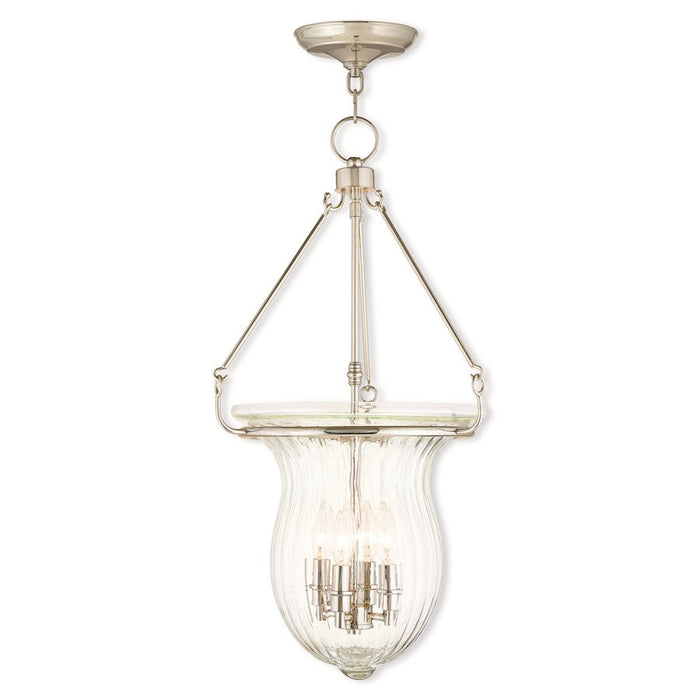 Livex Andover 4 Light Pendant, Nickel/Fluted Clear - 50946-35