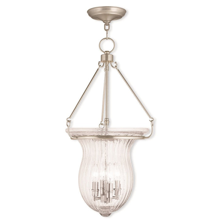 Livex Andover 4 Light Pendant, Nickel/Hand Crafted Fluted Clear - 50946-91