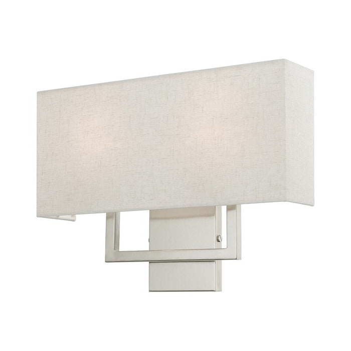 Livex Pierson 2 Light ADA 16" Sconce, Nickel/Oatmeal/White Fabric - 50995-91