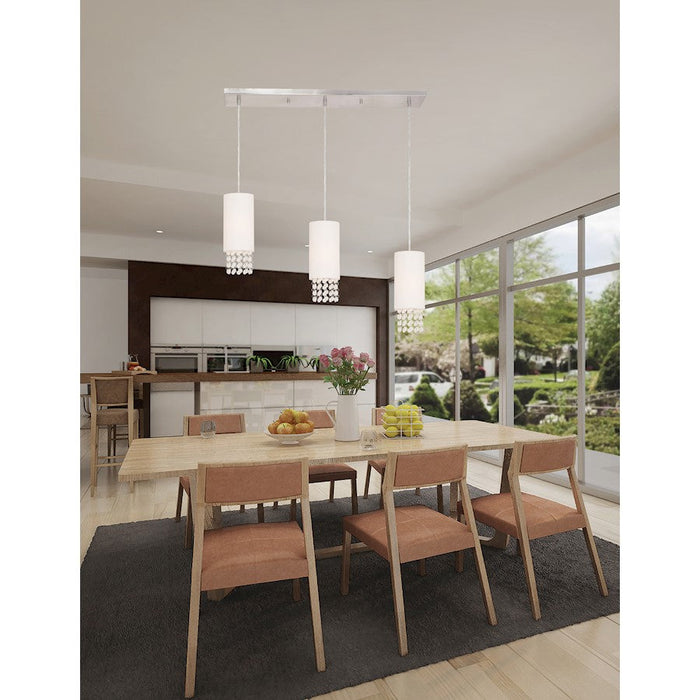 Livex Carlisle 3 Light Linear Chandelier, Nickel/Off White Hardback - 51023-91