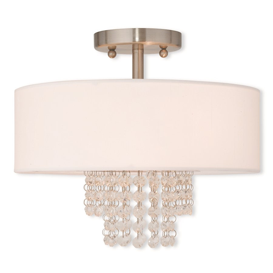 Livex Carlisle 2-LT Ceiling, 60W, Nickel/Crystal/Off-White Hardback - 51026-91