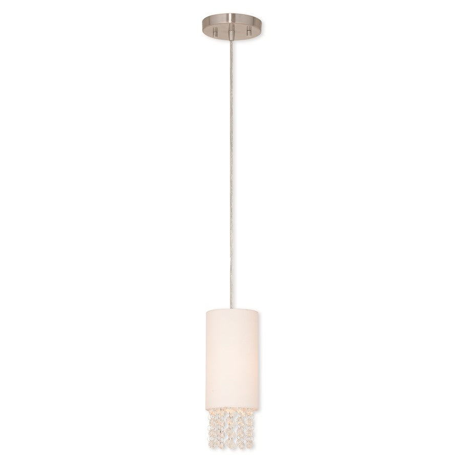 Livex Carlisle 1 Light Mini Pendant, Nickel/Off White Hardback - 51031-91