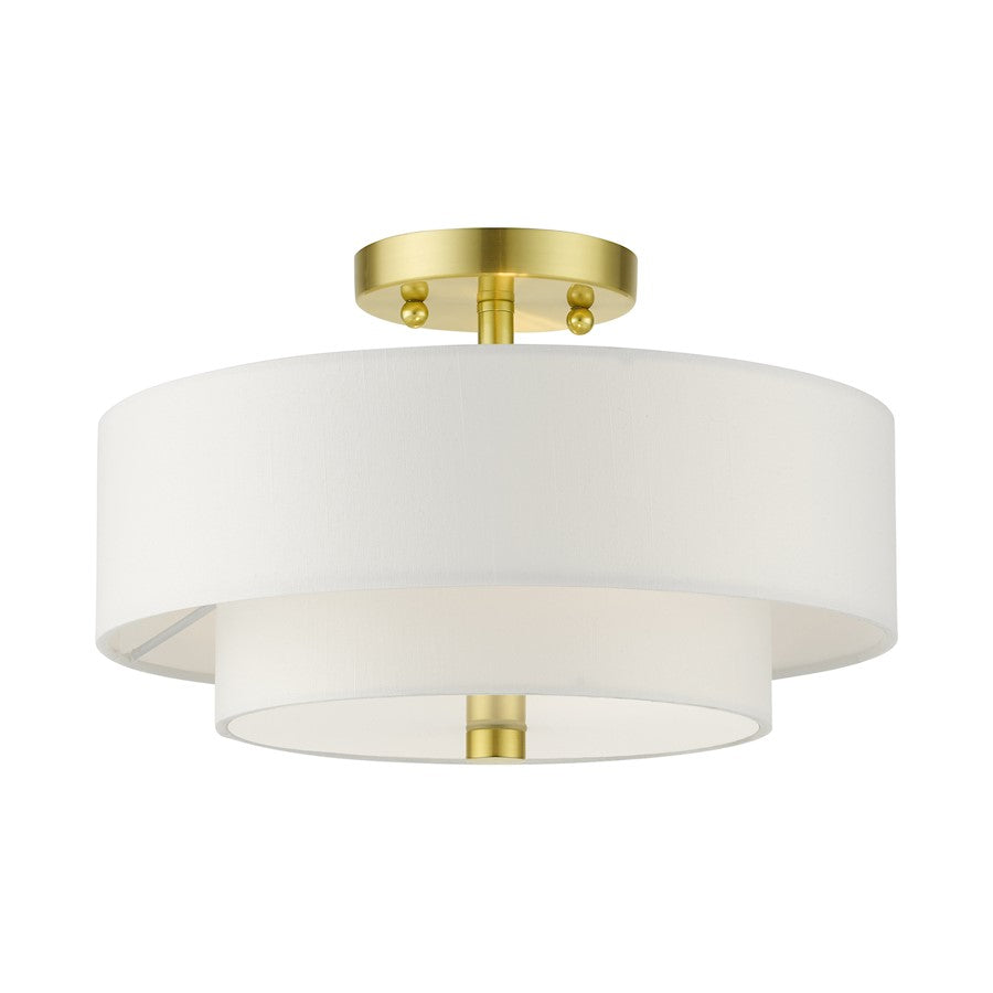 Livex Meridian 2 Light 40W Semi Flush, Satin Brass/Off-White - 51042-12