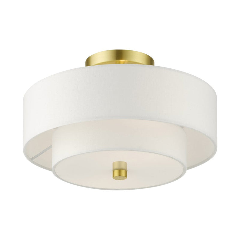 Livex Meridian 2 Light 40W Semi Flush, Satin Brass/Off-White