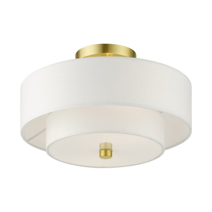 Livex Meridian 2 Light 40W Semi Flush, Satin Brass/Off-White