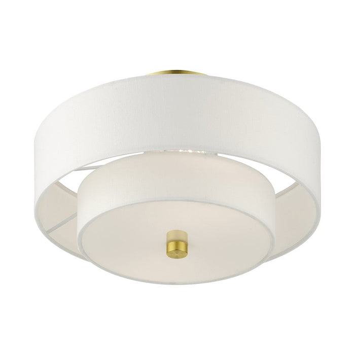 Livex Meridian 2 Light 40W Semi Flush, Satin Brass/Off-White