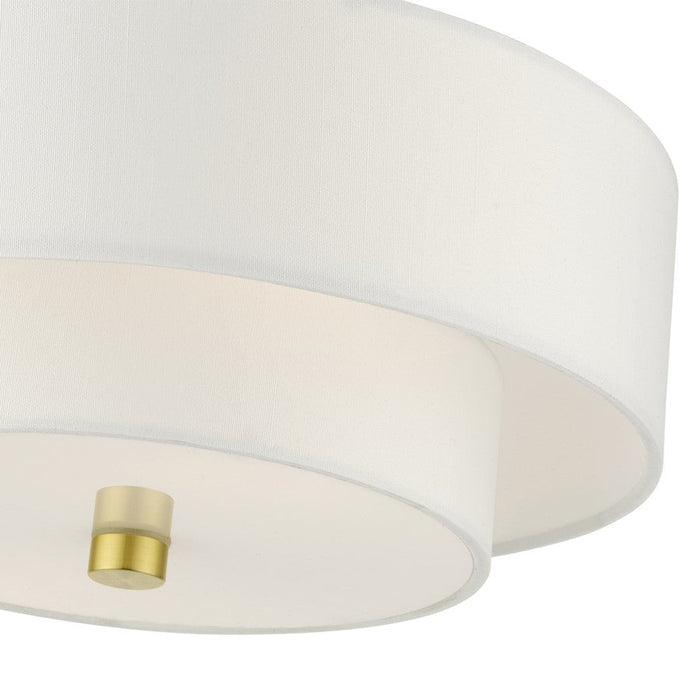 Livex Meridian 2 Light 40W Semi Flush, Satin Brass/Off-White