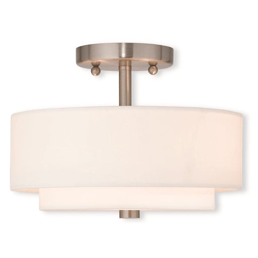 Livex Claremont 11" 2 Light Ceiling Mount, Nickel/Off-White Hardback - 51042-91