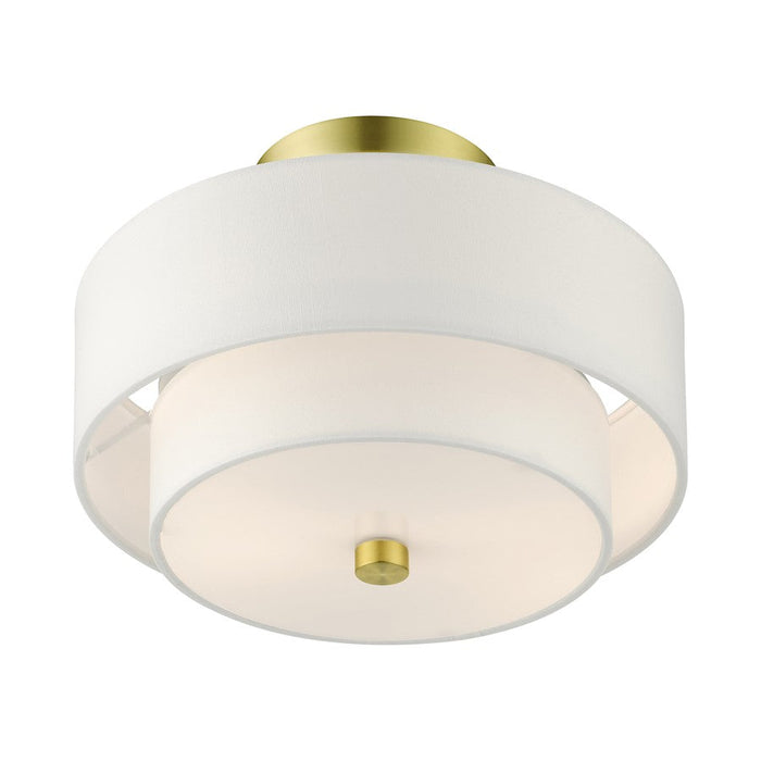 Livex Meridian Semi Flush, Satin Brass/Off-White