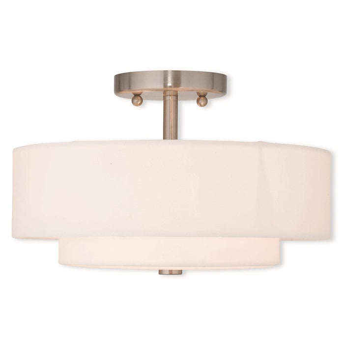 Livex Claremont 13" 2 Light Ceiling Mount, Nickel/Off-White Hardback - 51043-91