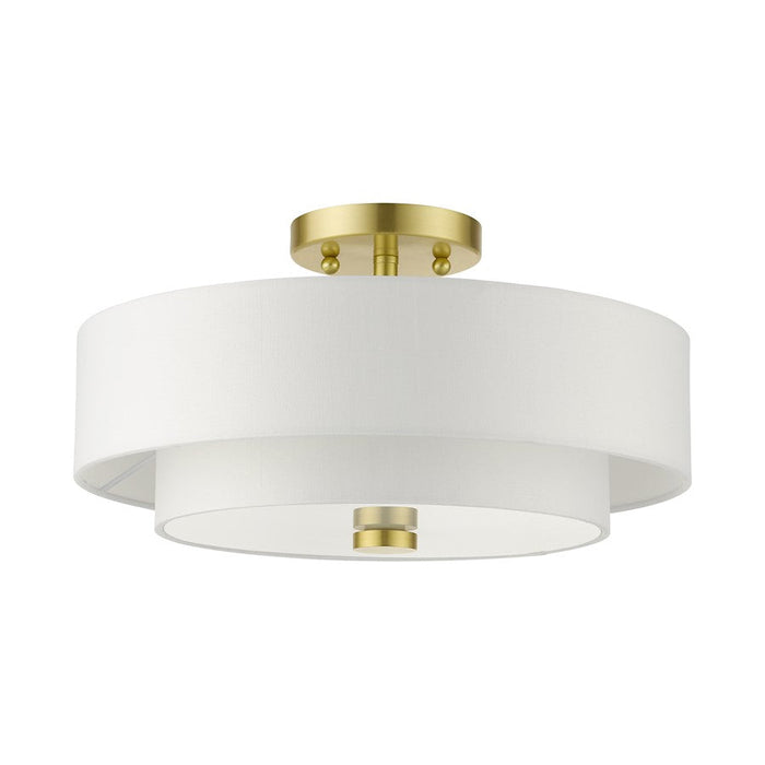 Livex Meridian Semi Flush, Satin Brass/Off-White