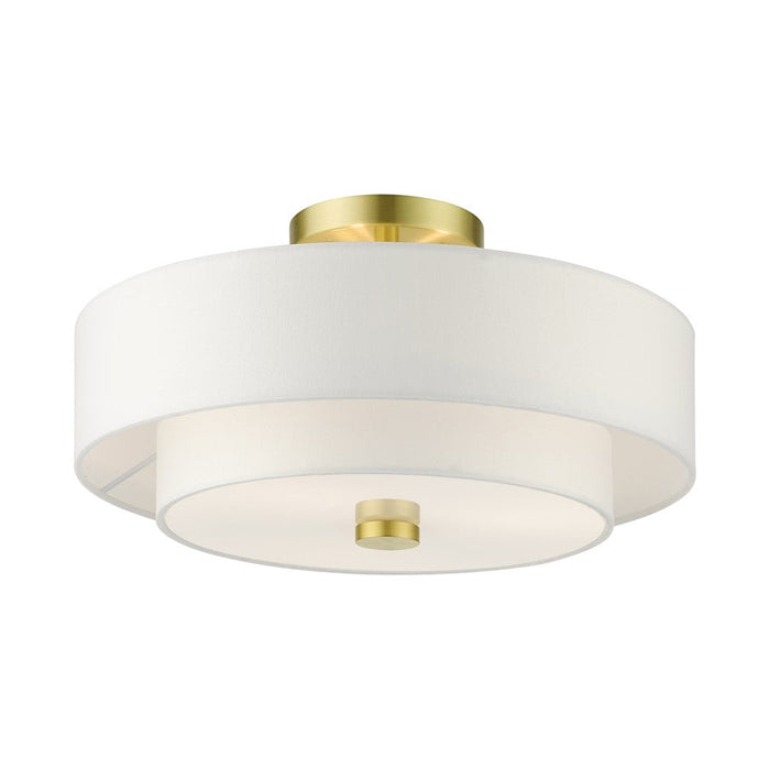 Livex Meridian Semi Flush, Satin Brass/Off-White