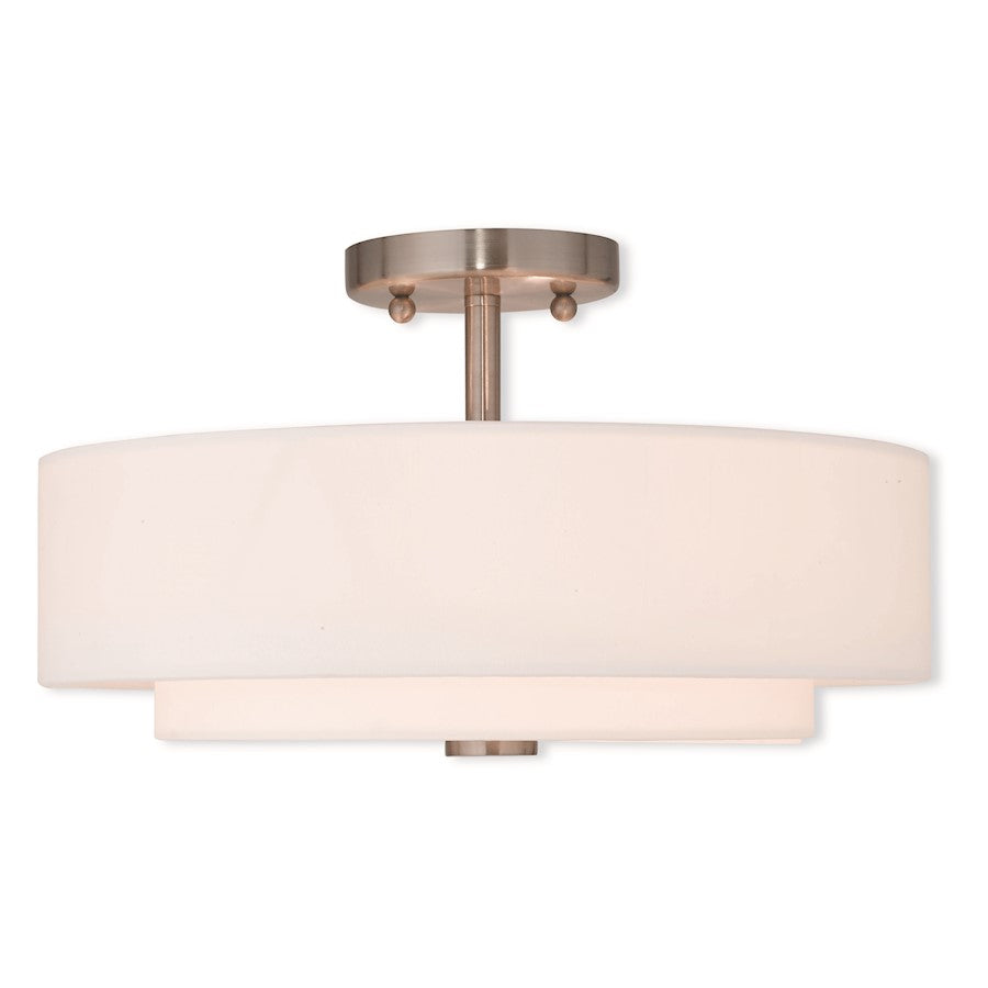 Livex Claremont 3 Light Ceiling Mount, Nickel/Off-White Hardback - 51044-91