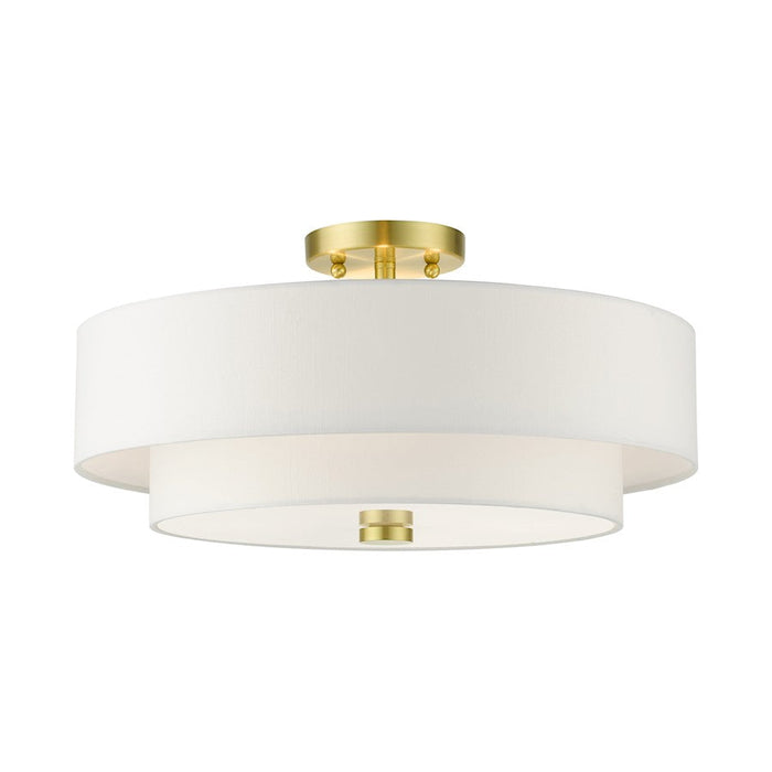 Livex Meridian 4 Light Semi Flush, Satin Brass/Off-White - 51045-12