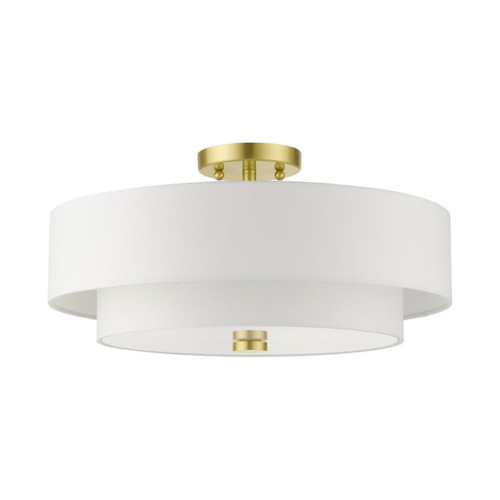 Livex Meridian Semi Flush, Satin Brass/Off-White