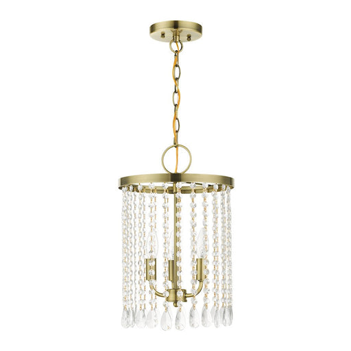 Livex Elizabeth 3 Light Pendant Chandelier, Antique Brass - 51060-01