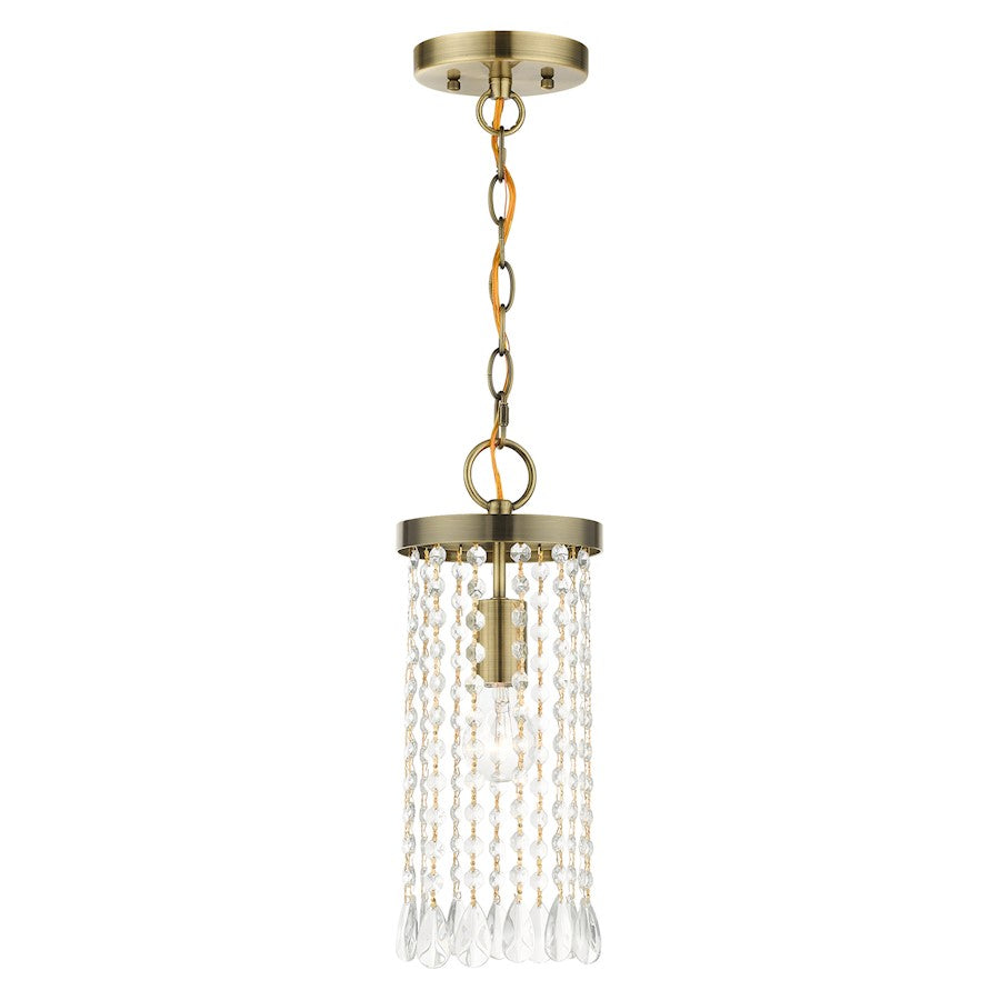 Livex Elizabeth 1 Light Mini Pendant, Antique Brass - 51062-01