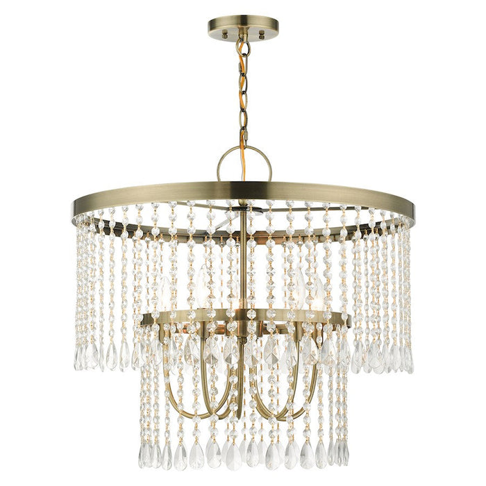 Livex Elizabeth 5 Light Pendant Chandelier, Antique Brass - 51065-01