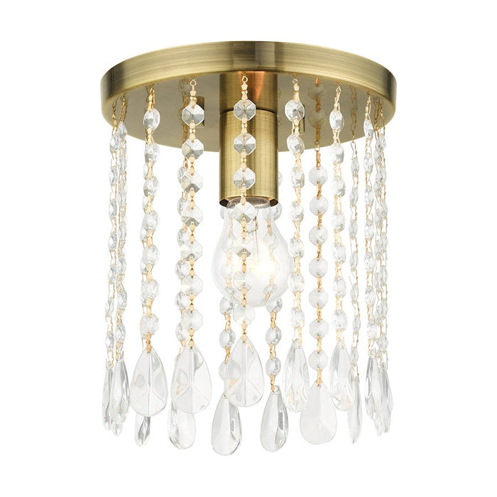 Livex Elizabeth 1 Light Petite Flush Mount, Antique Brass - 51066-01