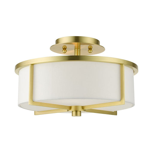 Livex Wesley 2 Light Semi Flush, Satin Brass/Hand Crafted Hardback - 51073-12