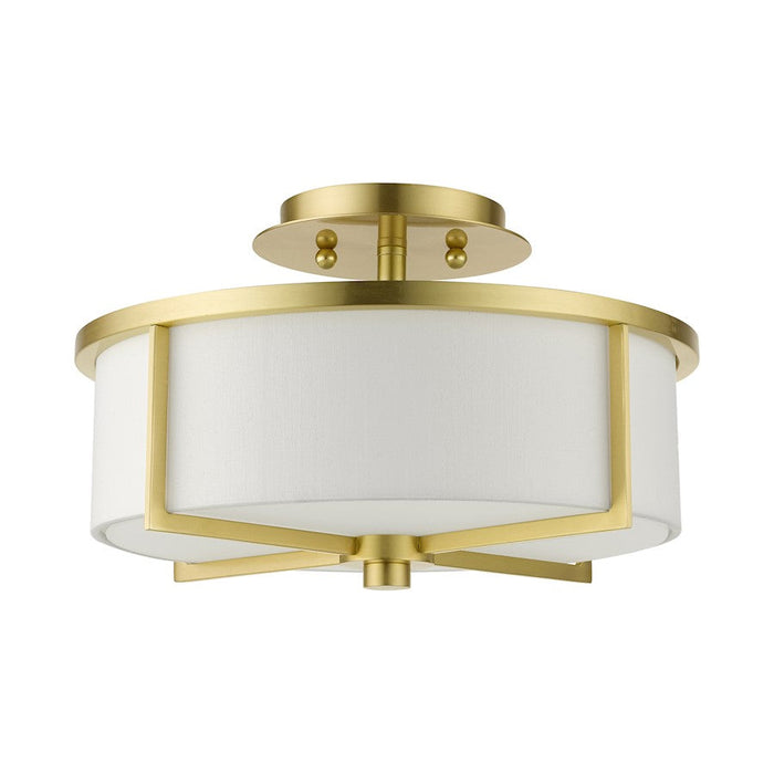 Livex Wesley 2 Light Semi Flush, Satin Brass/Hand Crafted Hardback