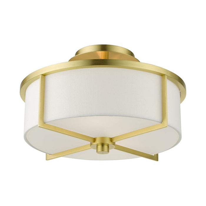 Livex Wesley 2 Light Semi Flush, Satin Brass/Hand Crafted Hardback