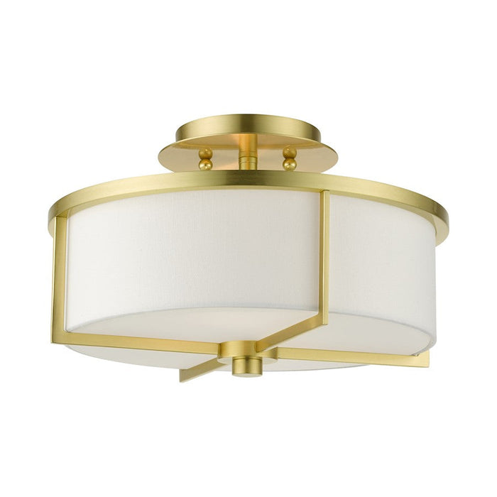 Livex Wesley 2 Light Semi Flush, Satin Brass/Hand Crafted Hardback