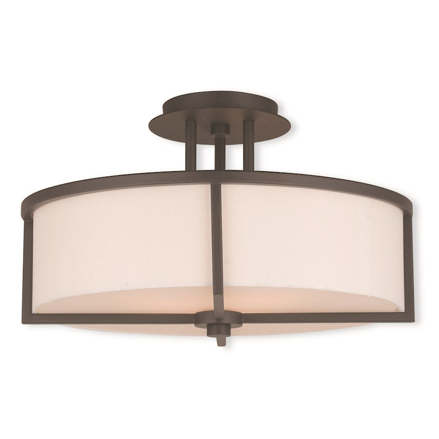 Livex Wesley 3 Light Ceiling Mount, Bronze/Off-White Hardback - 51074-07