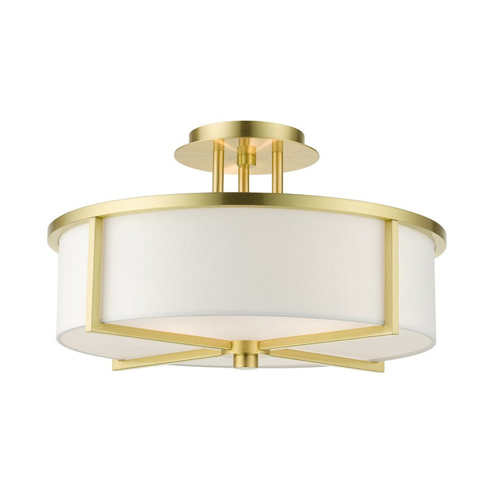 Livex Wesley 3 Light Semi Flush Mount, Satin Brass - 51074-12