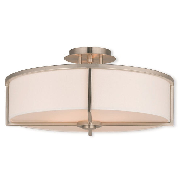 Livex Wesley 4 Light Ceiling Mount, Nickel/Off-White Hardback - 51075-91