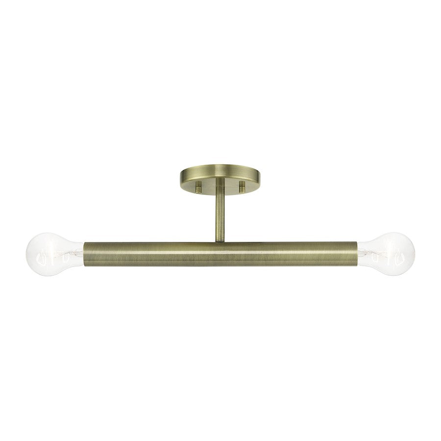 Livex Copenhagen 2 Light Semi-Flush Mount, Antique Brass - 51139-01