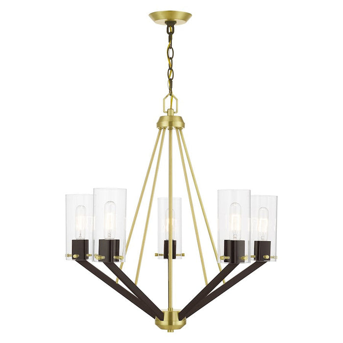 Livex Beckett 5 Light Chandelier, Brass/Bronze/Rounded Clear Square - 51165-12