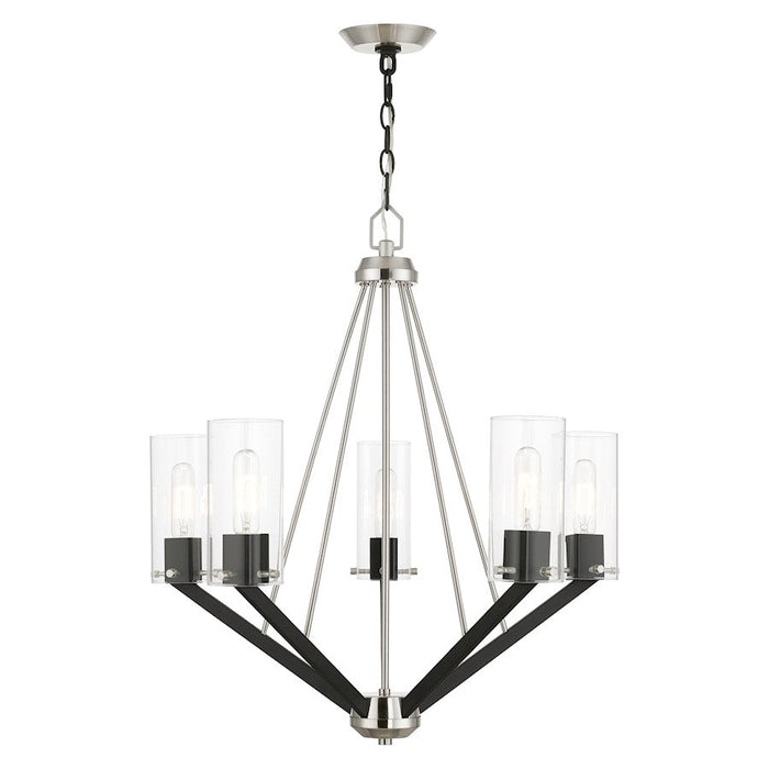 Livex Beckett 5 Light Chandelier, Nickel/Black/Rounded/Clear Square - 51165-91