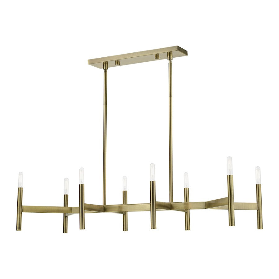 Livex Copenhagen 8 Light Linear Chandelier, Antique Brass - 51178-01