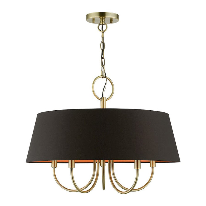 Livex Palma 5 Light Pendant Chandelier, Brass/Black/Orange Fabric - 51355-01