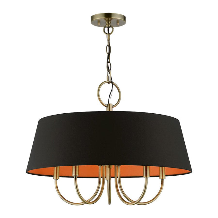 Livex Palma 5 Light Pendant Chandelier, Black/Orange Fabric