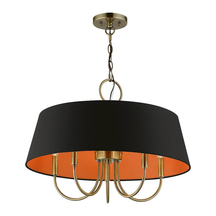 Livex Palma 5 Light Pendant Chandelier, Black/Orange Fabric