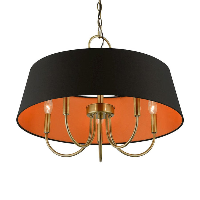 Livex Palma 5 Light Pendant Chandelier, Black/Orange Fabric