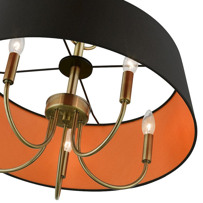 Livex Palma 5 Light Pendant Chandelier, Black/Orange Fabric