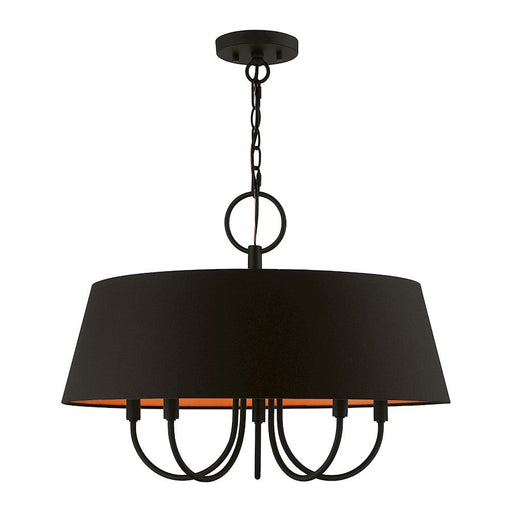 Livex Palma 5 Light Pendant Chandelier, Black/Black/Orange Fabric - 51355-04