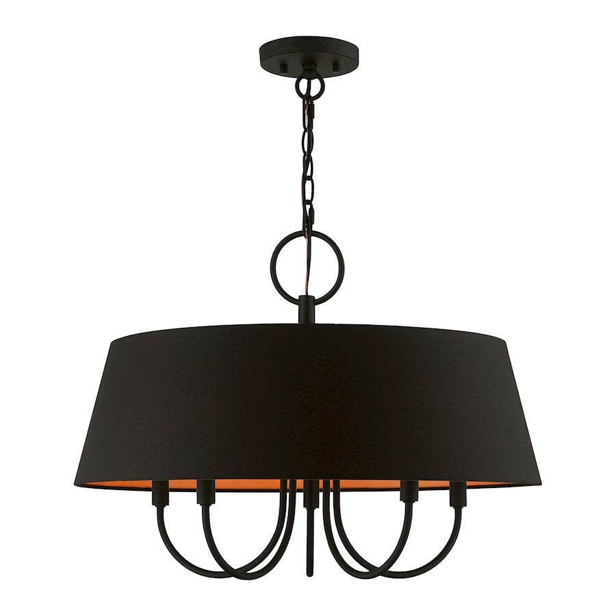 Livex Palma 5 Light Pendant Chandelier, Black/Black/Orange Fabric - 51355-04