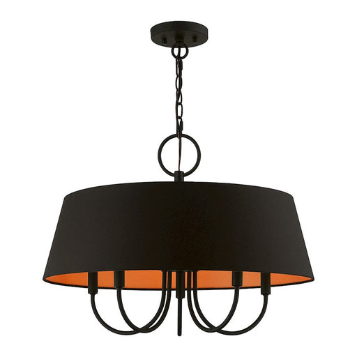 Livex Palma 5 Light Pendant Chandelier, Black/Orange Fabric