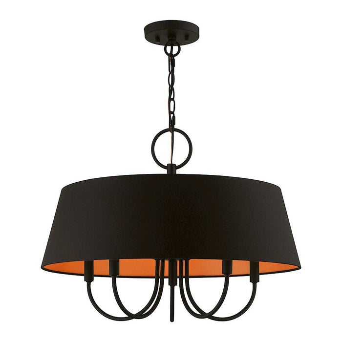 Livex Palma 5 Light Pendant Chandelier, Black/Orange Fabric