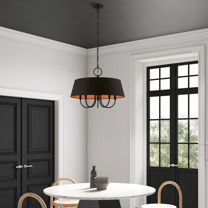 Livex Palma 5 Light Pendant Chandelier, Black/Orange Fabric