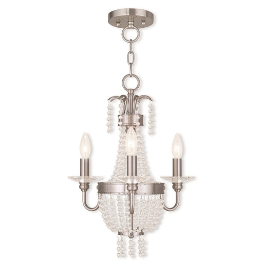 Livex Valentina 3-LT Convertible Mini Chand/Ceiling, Nickel/Crystal - 51843-91